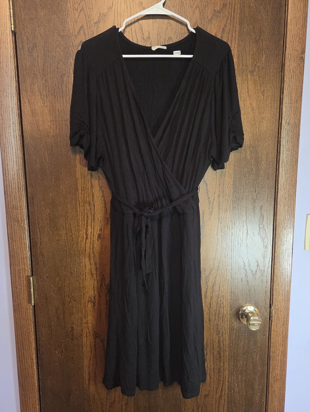 Loveappella‎ Black Wrap Midi Dress with Tie Waist
